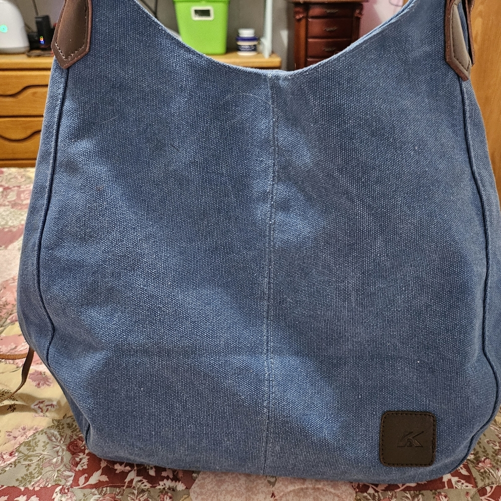 Canvas blue jean hobo bag
